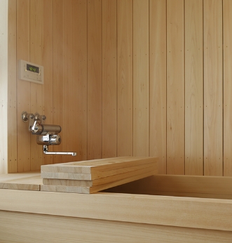 a soothing hinoki (Japanese cypress) bath